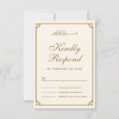 クリームとゴールドのボーダー付きムスリムウェディング 出欠カード (正面)