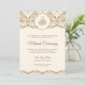 クリームとゴールドのレースをあしらったイスラムのメヘンディ式 招待状 (スタンド正面)