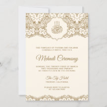 クリームとゴールドのレースをあしらったイスラムのメヘンディ式