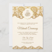 クリームとゴールドの箔押しレースのイスラム・メヘンディ式 招待状 (正面)