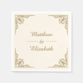 クリームとゴールドの装飾的な結婚式用紙 スタンダードカクテルナプキン (正面)