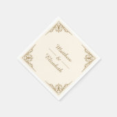 クリームとゴールドの装飾的な結婚式用紙 スタンダードカクテルナプキン (角)