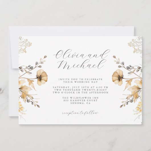 クリームとセージの野結婚花 招待状 (正面)