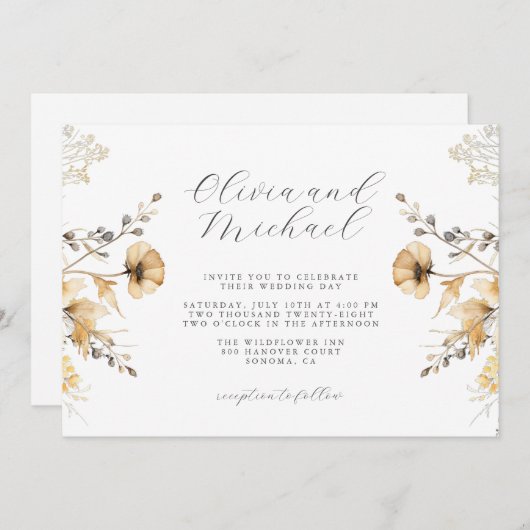 クリームとセージの野結婚花 招待状 (正面/裏面)