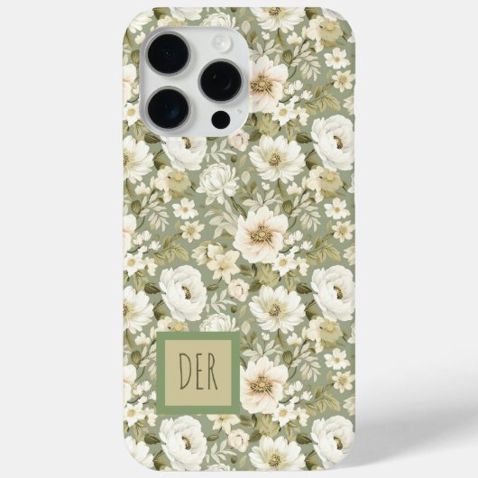 クリームとセージグリーンのボタニカルデイジー花柄 Case-Mate iPhoneケース (裏面)