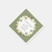 クリームとセージ結婚のフローラパーソナライズされた スタンダードカクテルナプキン (角)