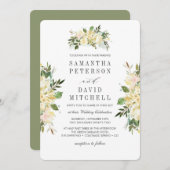クリームとセージ |ボタニカルシックフローラ結婚ズ 招待状 (正面/裏面)