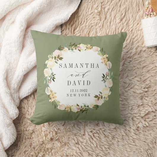 クリームとセージ |結婚のパーソナライズされた形見 クッション (ブランケット)