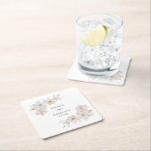 クリームとソフトピンクの水彩花 スクエアペーパーコースター (インサイチュ)