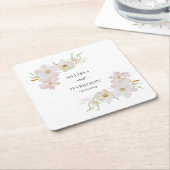 クリームとソフトピンクの水彩花 スクエアペーパーコースター (アングル)