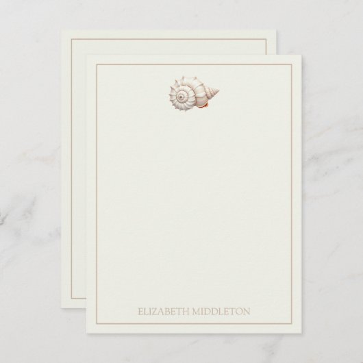 クリームとタン沿岸シーシェルのペルソナライズ ノートカード (正面/裏面)