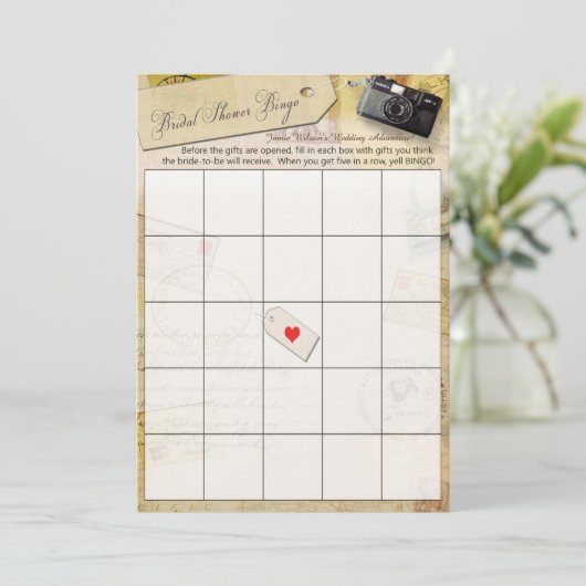 クリームとタン色のウェディング トラベル シャワー ビンゴ (スタンド正面)