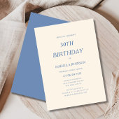 クリームとダスティブルーのクラシックな30歳の誕生日 招待状