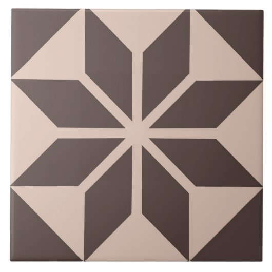 クリームとチョコレートの色合いの幾何学的な花 タイル (正面)