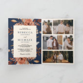 クリームとテラコッタの花柄QRコード ネイビーの結婚式 招待状 (内部)