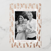 クリームとバラの金ゴールドの葉の写真の感謝祭 箔シーズンカード (正面)