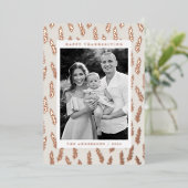 クリームとバラの金ゴールドの葉の写真の感謝祭 箔シーズンカード (立ち正面)