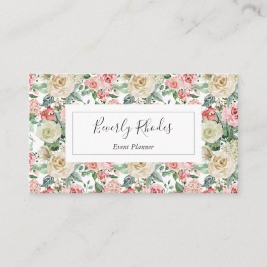 クリームとバラ水彩 名刺 (正面)