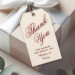 クリームとバーガンディのカスタマイズ感謝ウェディング ギフトタグ
