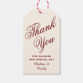 クリームとバーガンディのカスタマイズ感謝ウェディング ギフトタグ (正面)