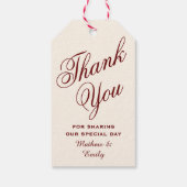クリームとバーガンディのカスタマイズ感謝ウェディング ギフトタグ (裏面)
