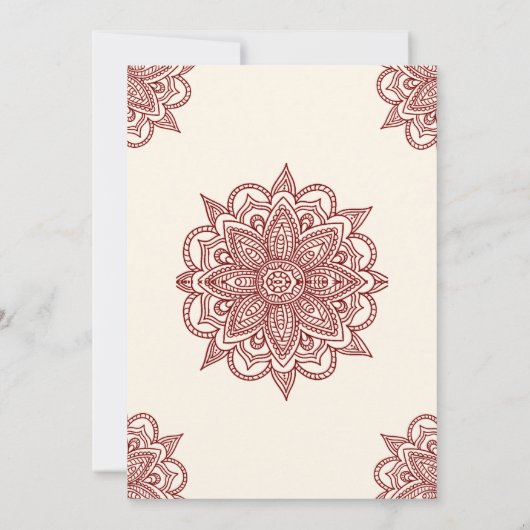 クリームとバーガンディーのイスラム教ムスリム メンディーセレモニー 招待状 (裏面)