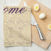 クリームとパープルパターン（の模様が）ある キッチンタオル (四つ折り)