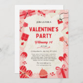 クリームとピンクのキュートなバレンタインデーパーティーカード シーズンカード (正面/裏面)