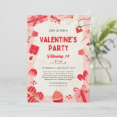 クリームとピンクのキュートなバレンタインデーパーティーカード シーズンカード (スタンド正面)