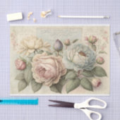 クリームとピンクのソフトヴィンテージバラ 薄葉紙 (クラフト)