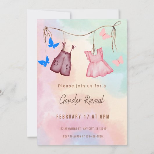 クリームとピンクのミニマリスト性別リビール招待状 招待状 (正面)