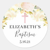 クリームとピンクの水の色のフローラバプテスマの好意 ラウンドシール (正面)