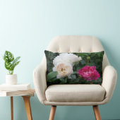 クリームとピンクの縞模様バラ腰枕 ランバークッション (椅子)