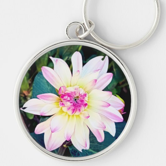 クリームとピンクの花 キーホルダー (正面)