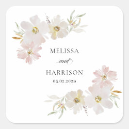 クリームとブッシュのウォーターカラーの花 スクエアシール