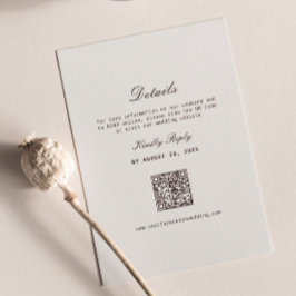 クリームとブラウンの結婚式詳細RSVP QRコード エンクロージャーカード