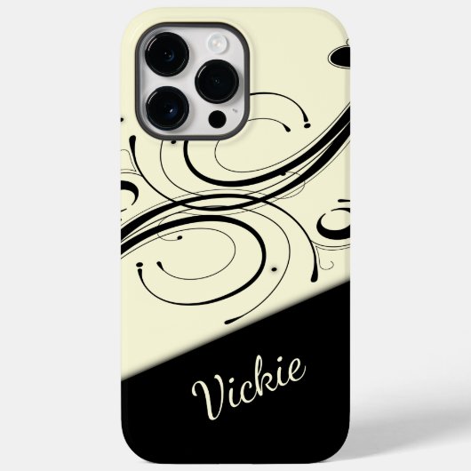 クリームとブラックのスクロールアクセントパーソナル Case-Mate iPhoneケース (裏面)