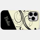 クリームとブラックのスクロールアクセントパーソナル Case-Mate iPhoneケース (裏面 (横))