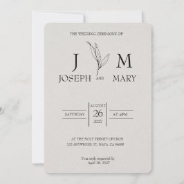 クリームとブラックのミニマルでエレガントな結婚式の招待状 招待状