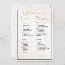 クリームとホワイトのブライダルシャワー用の「What's In Your Purse」ゲーム 招待状