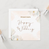 クリームとホワイトハッエレガントピー結婚ズ カード (正面/裏面インサイチュ)