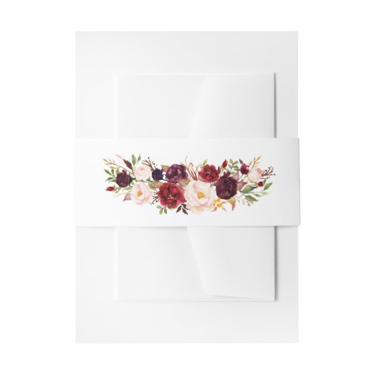 クリームとマルサラ水彩フラワーズベリーバンド 招待状ベリーバンド (正面例)