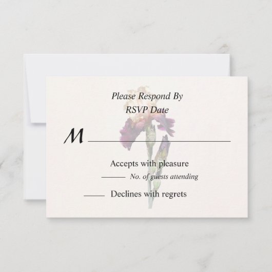 クリームとマルーンのアイリスと芽 出欠カード (正面)