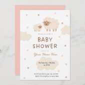 クリームと柔らかい羊のベビーシャワー招待状 招待状 (正面/裏面)