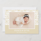 クリームと白のダマスクのクリスマスフォト シーズンカード (正面)
