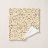 クリームと紫のフローラタオルセット バスタオルセット (ウォッシュタオル)