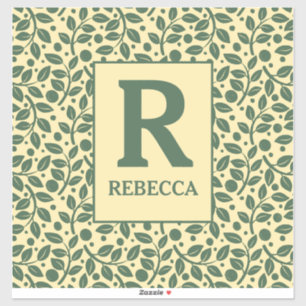 クリームと緑の葉のパターン荷物 シール