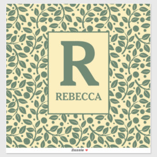 クリームと緑の葉のパターン荷物 シール