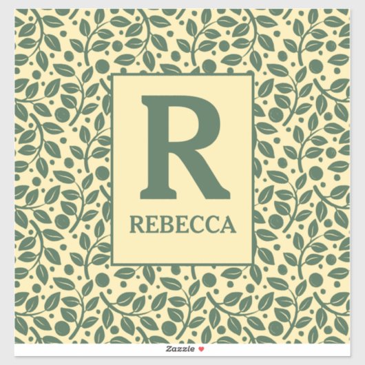 クリームと緑の葉のパターン荷物 シール (シート)