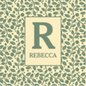 クリームと緑の葉のパターン荷物 シール (正面)